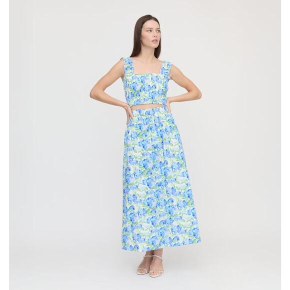The Hill House X La Coqueta Delphine Nap Skirt Blue Watercolor Hydrangea - S